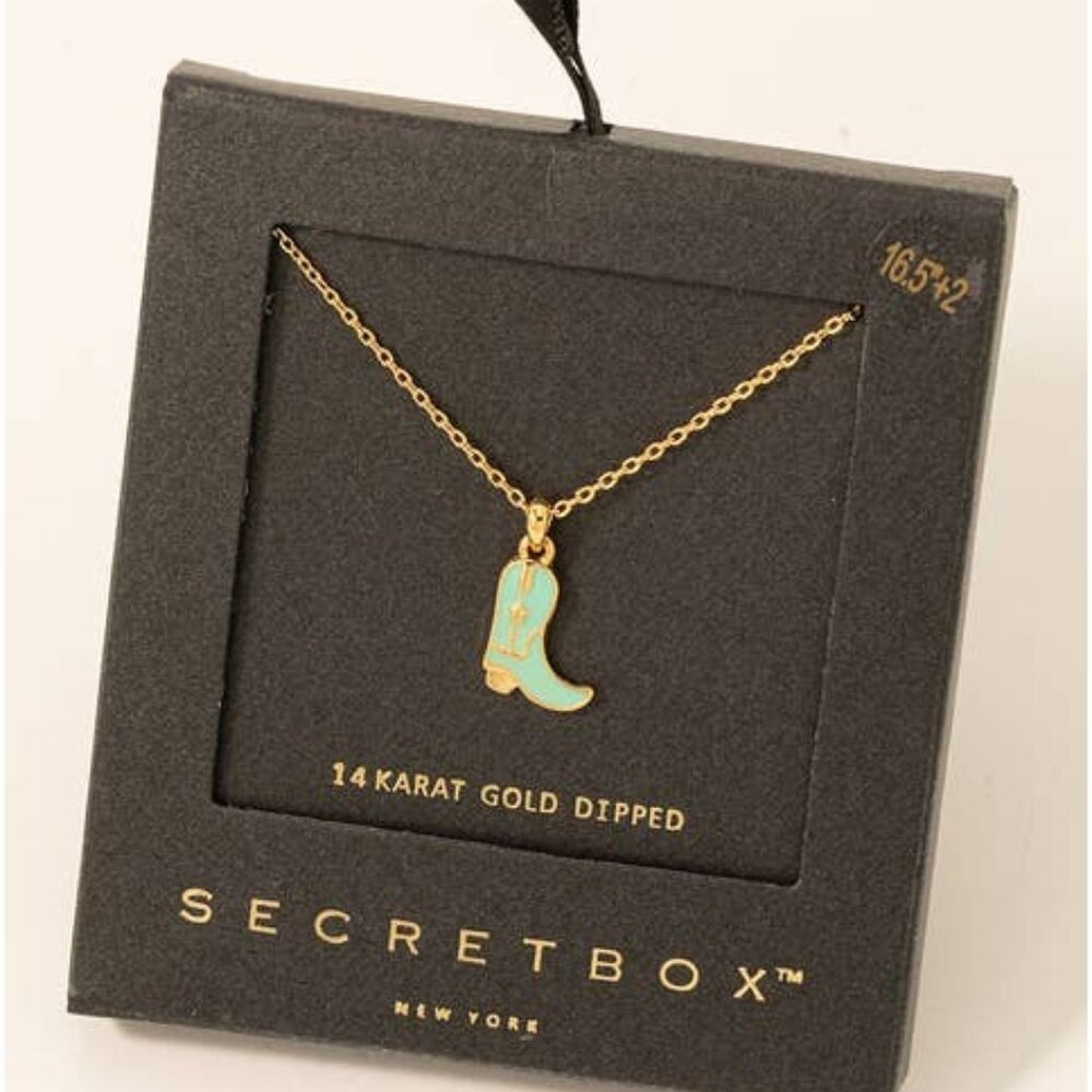 Secret Box Western Cowboy Boot Charm Necklace - Turquoise
